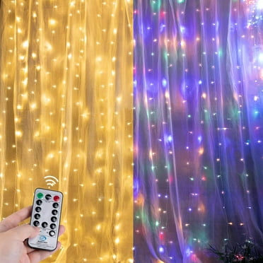 Curtain Lights Voice Activated LEDGLE Rainbow Twinkle String Lights 300 LED Fairy Window Decorative Dimmable Christmas Lights USB Powered 4 Sound Control & 8 Lighting Modes IP44 Waterproof-Multi Color