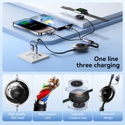Q 3-in-1 Retractable Charging Cable 100W USB-C Fast Charger for iPhone 16 15 14 13, iPad, iWatch, Android, MacBook, Lightning Multi Cord