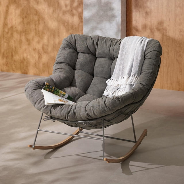 Chaise berçante extérieure en acier avec coussin Isla HOMETRENDS, gris