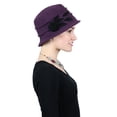 thumbnail image 3 of Fleece Hats for Women Cloche Cancer Headwear Chemo Ladies Winter Head Coverings (Plum with Black), 3 of 3