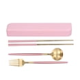 thumbnail image 1 of 3Pcs/Set Portable Travel Utensils Stainless Steel Spoon Fork Chopsticks Set for SchoolPink Gold (Pink Storage Box), 1 of 5