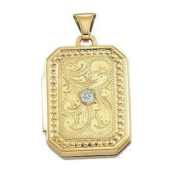Picturesongold.Com Cremation and Hair Locket Necklace Pendants W/ Diamond Center 3/4 inch x 1 inch in Solid 14K Yellow Gold