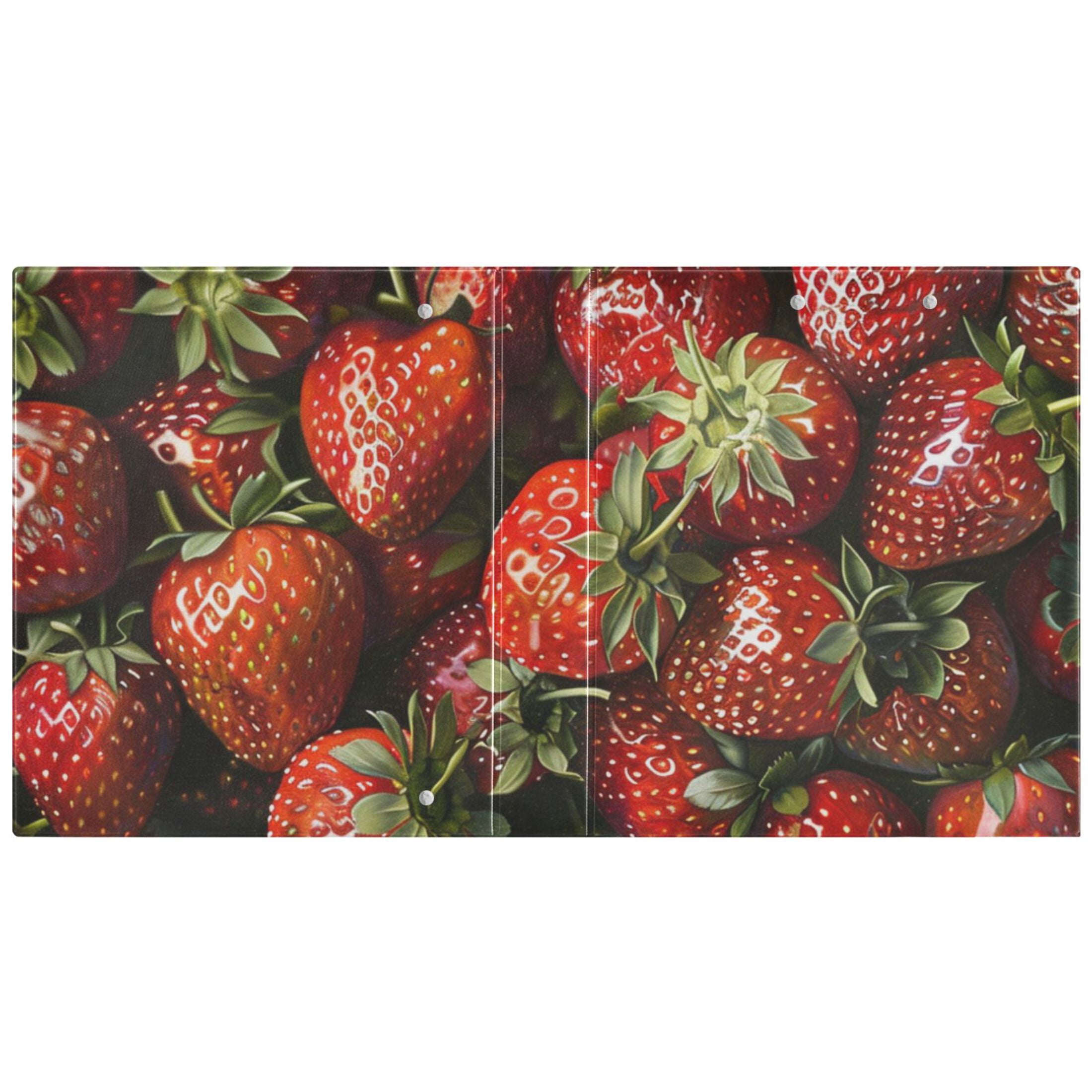 Full Strawberries 3 Ring Binders 1.5 inch Hardcover File Folders with Interior Pockets A4 Size Organizer for School Office Hospital