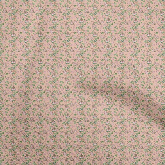 oneOone Cotton Cambric Pink Salmon Fabric Jacobean Floral Sewing Material Print Fabric By The Yard 56 Inch Wide