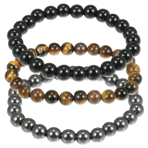 Beaded Bracelet Stretch Beaded Bracelets Adjustable Bracelets for Men Women Titanium Tone Black