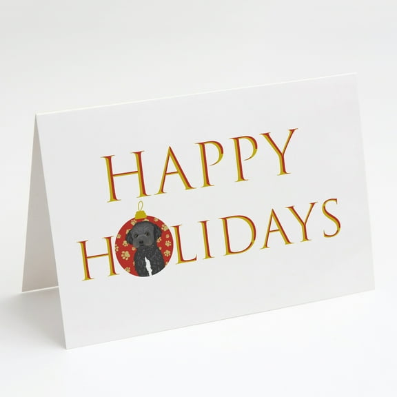 Doodle Black and White #1 Happy Holidays Greeting Cards and Envelopes Pack of 8 7 in x 5 in