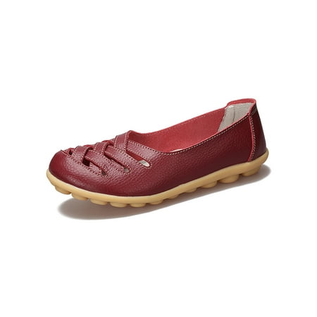 

Gomelly Women Casual Shoes Slip On Flats Comfort Loafers Breathable Leather Shoe Walking Work Wine Red 7.5