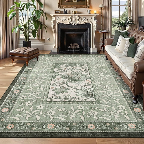 Alfombra de área GarveeHome Provence 8x10 botánica lavable