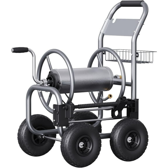 Giraffe Tools Heavy Duty Industrial Garden Hose Reel Cart with Wheels, 5/8in-250ft Hose Capacity