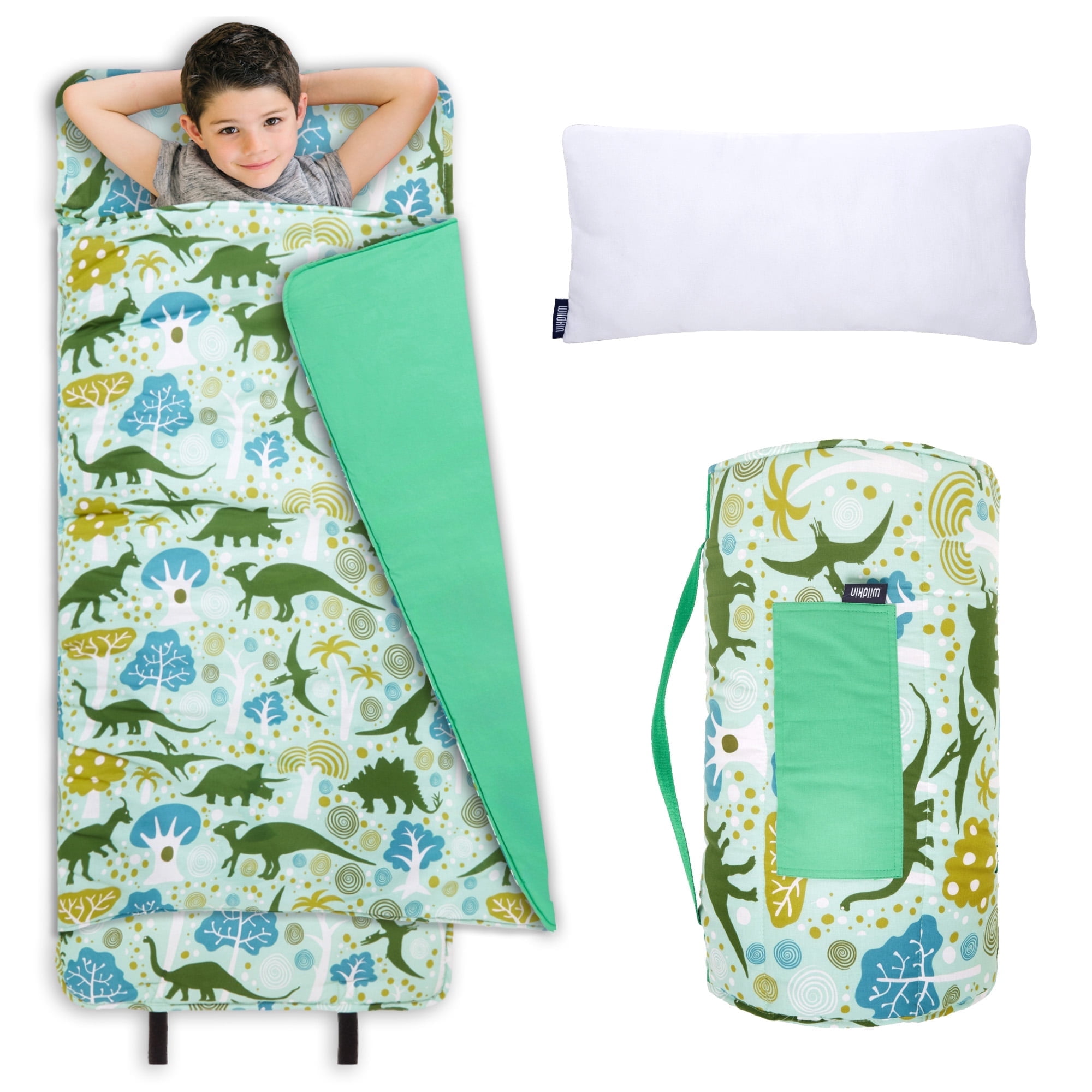 Olive Kids by Wildkin Original Nap Mat with Pillow, Features Dinomite Dinosaurs with Hook & Loop Fastener in Soft Cotton Blend Materials