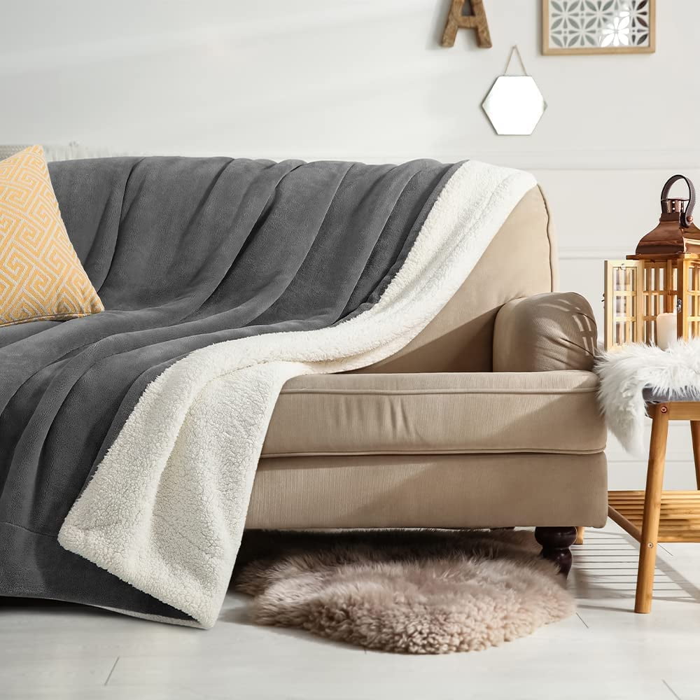 Grey sherpa fleece blanket sale