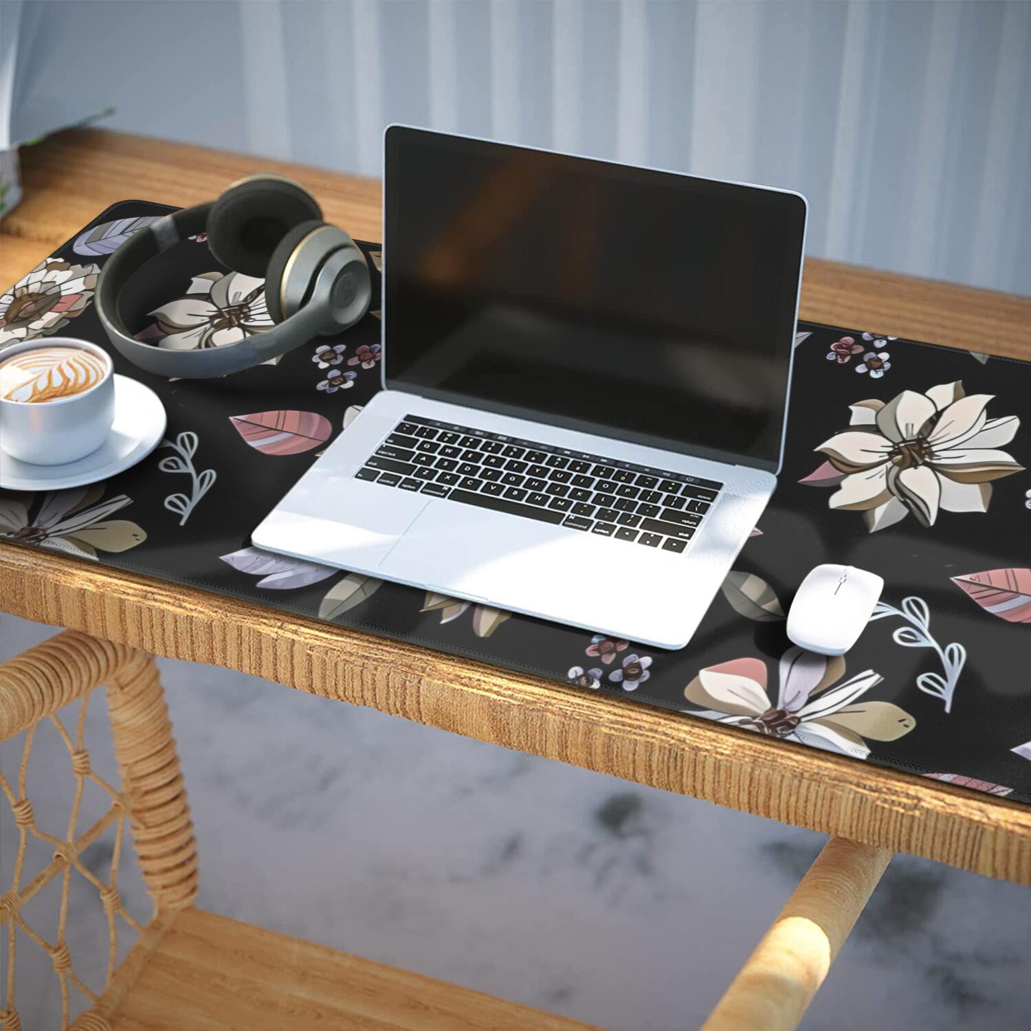 Long Mouse Pads for Desk,Pioneer Flower Floral Print Pattern Desk Mats on Top Of Desks, Desk Mouse Pad Extra Large with 3mm Non-Slip Base and Stitched Edge for Gaming,Office,Work,Home 35.4"x15.7"