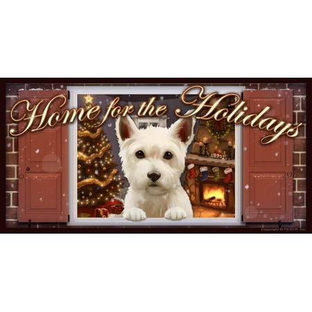 Westhighland Terrier (Westie) Home for the Holidays "Paws on the Windowsill" Dog Sign Plaque featuring the art of Scott Rogers