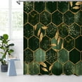 thumbnail image 3 of Dark Green Shower Curtain Emerald Marble Bath Curtain Gold Decor Leaves Geometric Fabric Bathroom Shower Curtains, 3 of 6