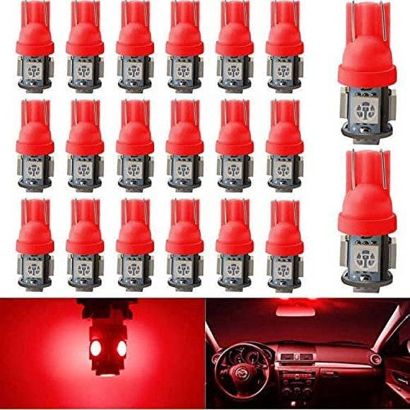 Bombilla LED YM E-Bright 194 T10 5050 5-SMD 12 V roja para coche x20