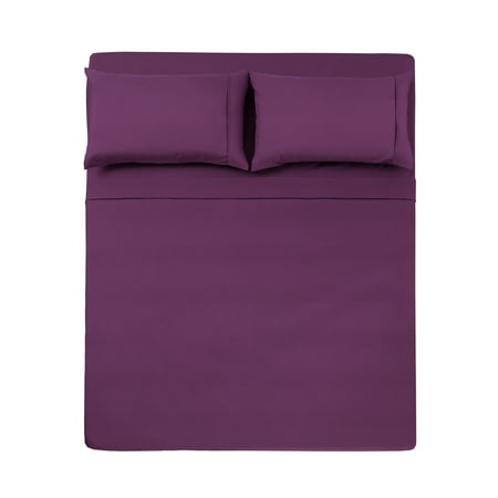 - 4 PC QUEEN SHEET SET MICROFIBER SOLID PURPLE -SERIES 1400-