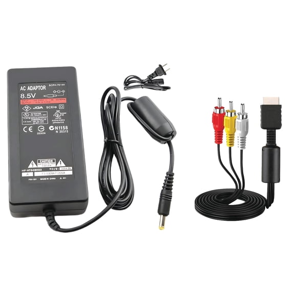 Adaptateur de Chargeur AC et Câble AV pour Sony PlayStation 2 PS2 Slim A/C 70000 9000 SCPH-70000 Console de Jeu Remplacement Chargeur Mural de Voyage Ensemble de Câbles Vidéo Audio