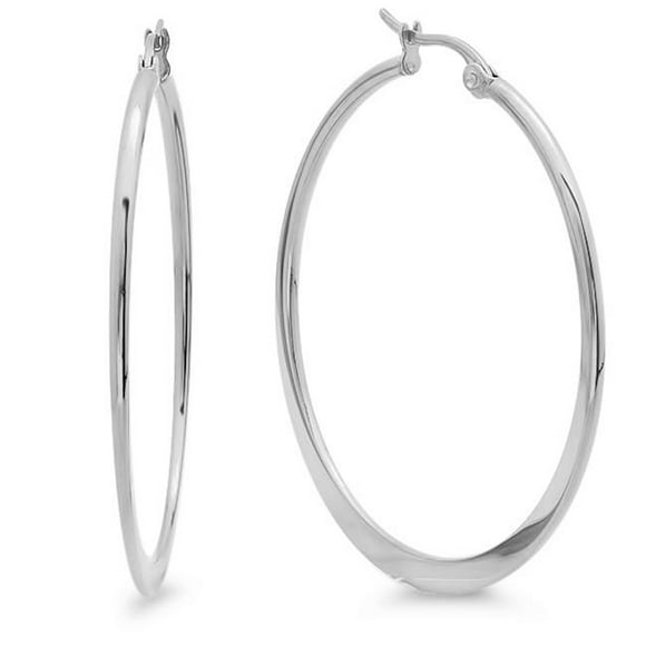 Stainless Steel 40 Mm Hoop Earrings, Knife Edge Accent
