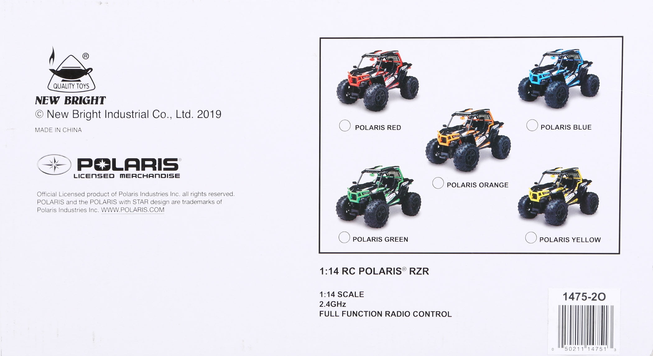 New Bright RC 1:14 Radio Control 2019 Polaris RZR - Orange