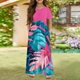 thumbnail image 2 of Hawaiian Plus Size Dresses for Teens Crew Neck Palm Tree Graphic Tshirt Dress 2025 Summer Casual Dress Baby Girl Patchwork Dress Short Sleeve Beach Dress with Pockets,Watermelon Red 7-8 Years, 2 of 5