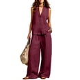 thumbnail image 2 of SOOMLON Matching Sets Women Outfits Plus Size V Neck Button Sleeveless Tees Loose Pants with Pockets 2 Piece Summer Set, 2 of 6
