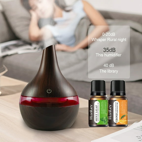 BR Wood Grain Humidifier, 300ml, Diffuser with 2 Soothing Essential Oils, Brown