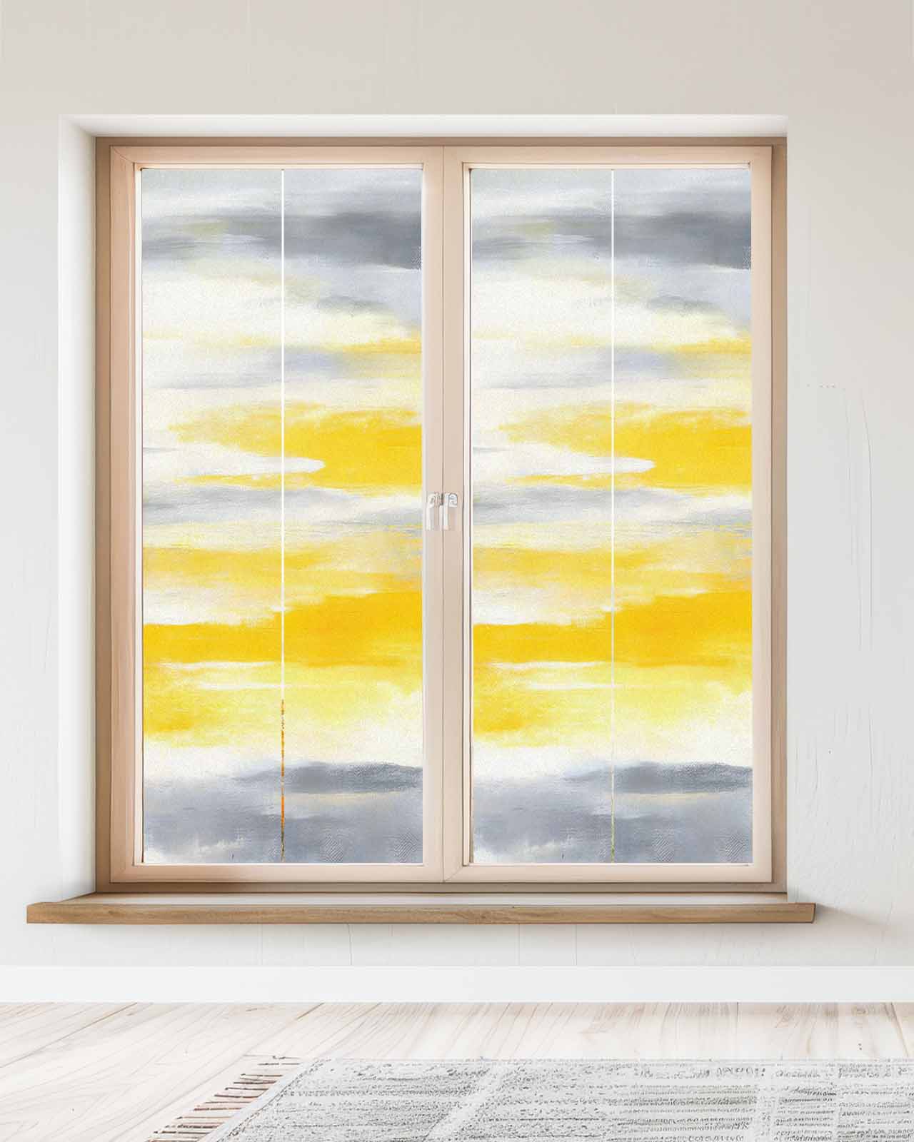 Window Privacy Film Yellow Grey Stained Glass Window Film Decorative Sun Block Window Cover Vintage Farmhouse Abstract Oil Painting Window Clings Static Adhesive Sticker for Bathroom 23.6"x59"