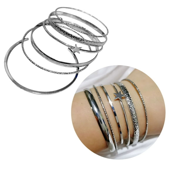 AOOOWER Pack of 6 Trendy Alloy Bracelet Set Assorted Designs Hand Jewelry Alloy Material Bangle Set for a Fashion Forward Look