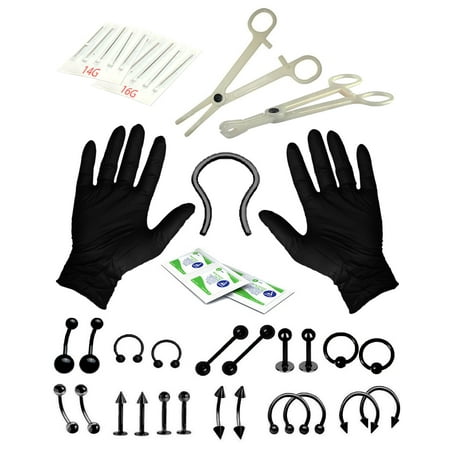Black Eyebrow Ring - BodyJ4You Body Piercing Kit Belly Rings Black Tongue Tragus Eyebrow Nipple Lip Nose 36 Pieces
