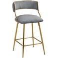 thumbnail image 4 of Set of 2 Grey Corduroy Counter Height Bar Stools with Back, Golden Chrome Base and Footrest, 26 Inch Kitchen Island Stools, 4 of 9