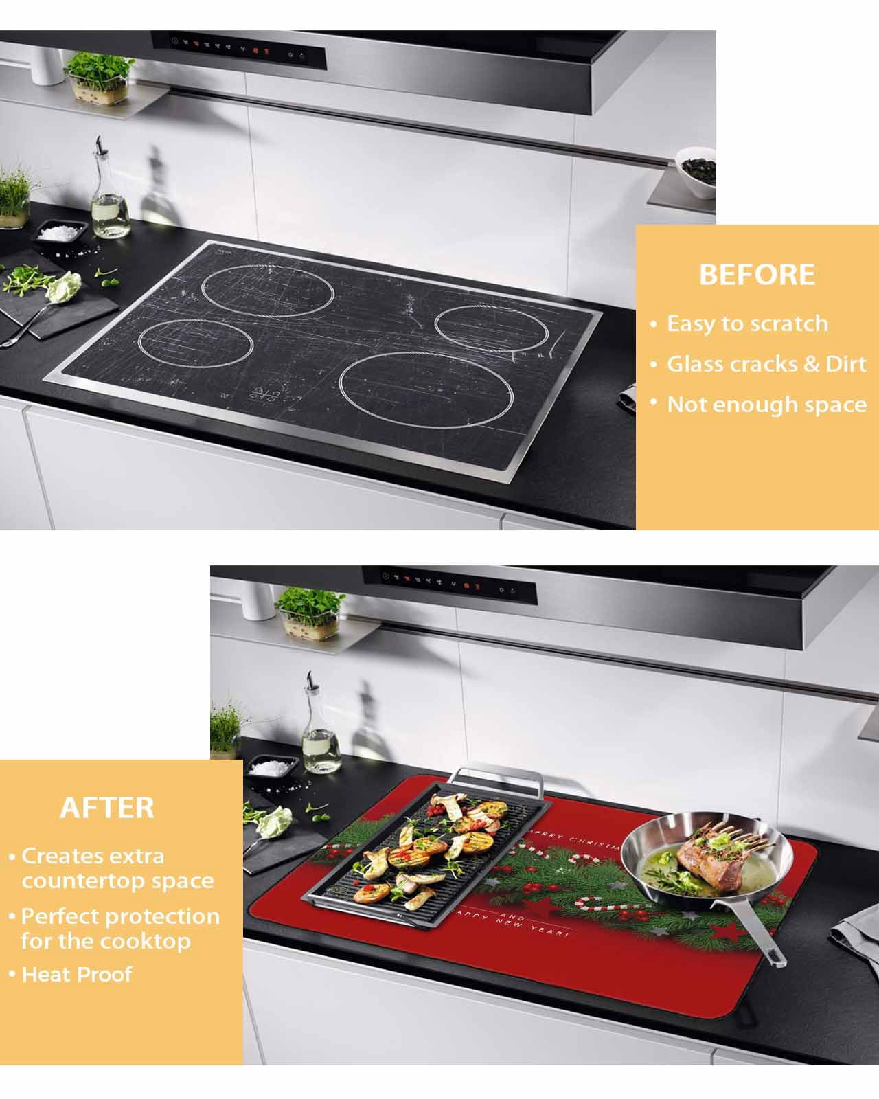 Large Induction Cooktop Protector Mat Christmas Stove Top Covers for Electric Stove, Winter Chic Pine Branch Xmas Sandpins Candy Red Decorative Stove Burner Cover Mats, Glass Top Stove Cover