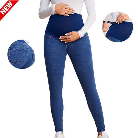 Tqyyweavej Women's Skinny Jeans Over The Belly Stretchy Leggings with Pockets Adjustable Solid Color Basic Denim Pants Size S to 2XL