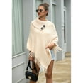 thumbnail image 6 of JUNTEX Women Knitted Pullover Sweater Top Half Opened Collar Buttons Warm Shawl Wrap Fringe Tassels Hem Solid Color Poncho Cape Cloak, 6 of 19
