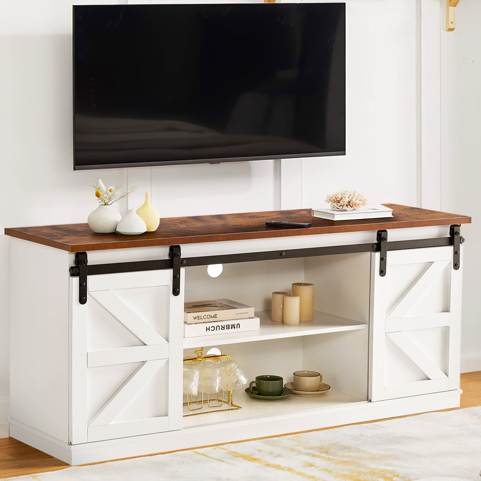 Oneinmil TV Stand, TV Stands for 65 inch TV, White