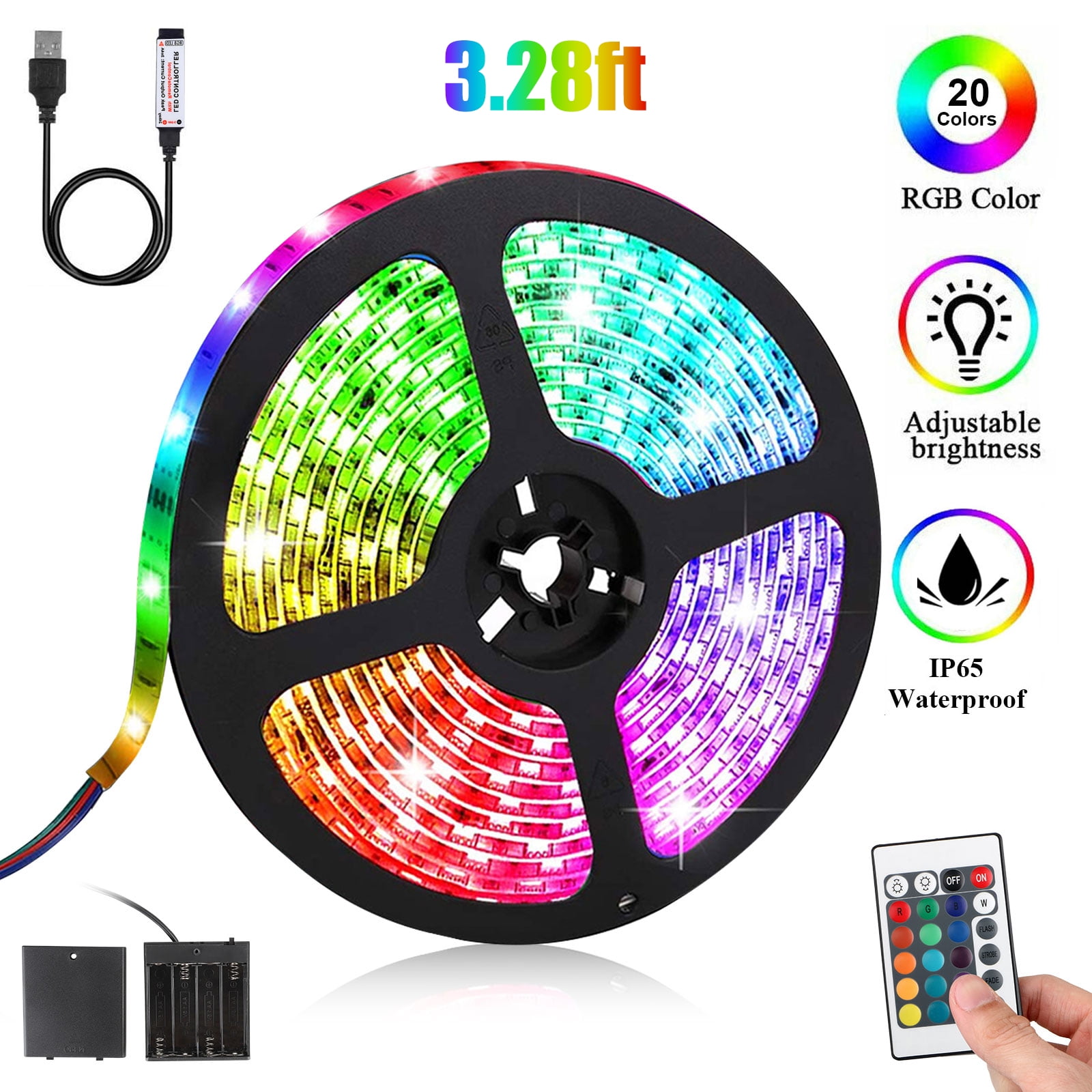 3.28~65.6FT Flexible Strip Light RGB LED SMD Fairy Lights Room Party Bar Remote 