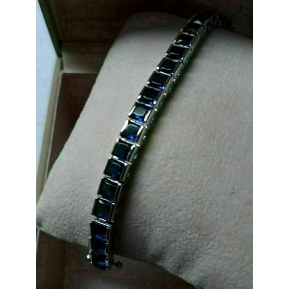 3MM Men's Tennis Bracelet 14K White Gold Plated 15Ct Princess Cut Lab Created Blue Sapphire For Wedding Gift