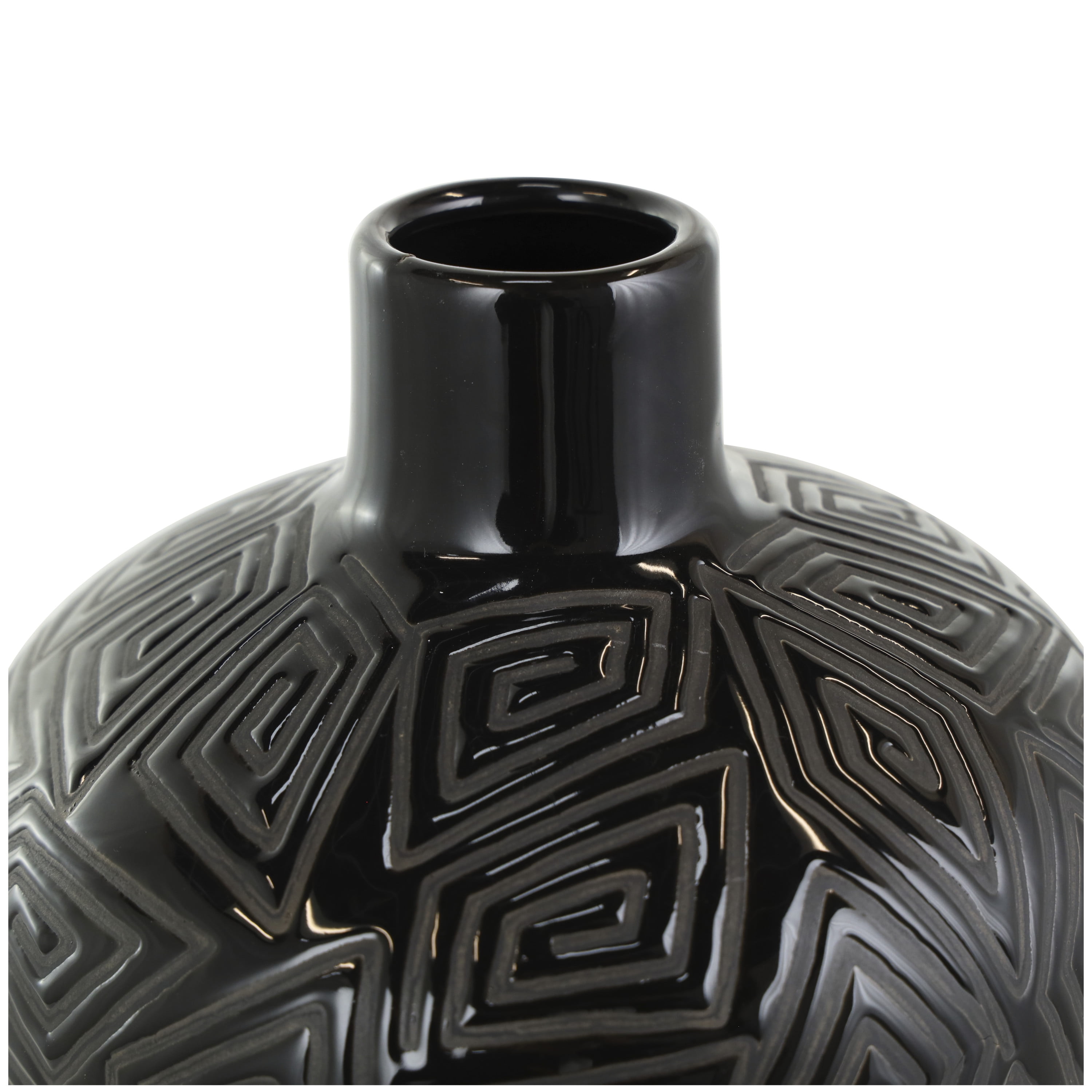 DecMode 19" Black Ceramic Vase with Geometric Etchings