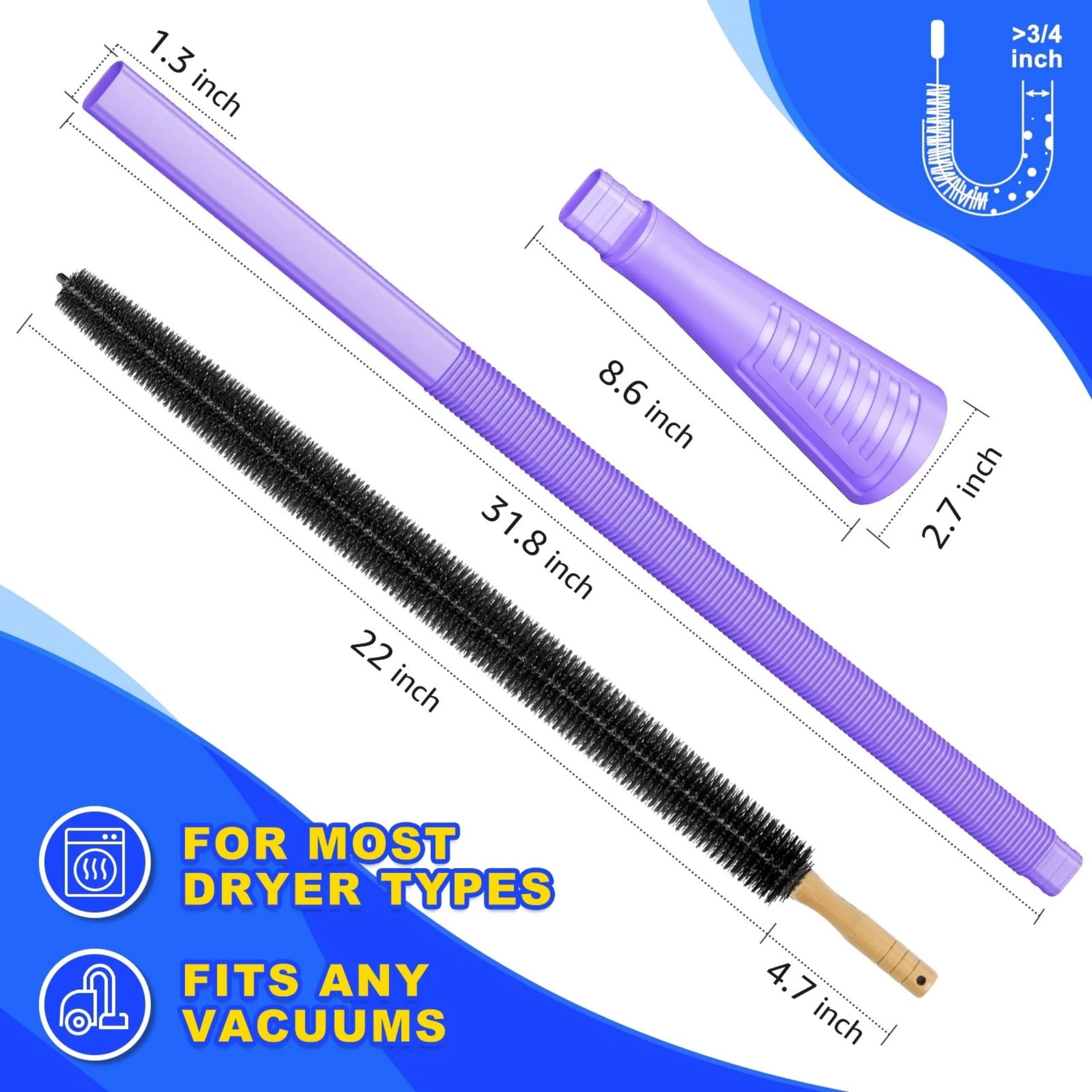 Dryvenck Dryer Vent Cleaning Kit, Dryer Vent Cleaner Brush for Dryer Cleaning ,Vacuum Attachment,Purple