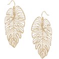 thumbnail image 3 of Filigree Leaf Earrings - Delicate Lightweight Cutout Oversized Drop Dangles by Humble Chic NY, Tropical Gold-Tone, Palm Tree Frond, 3 of 4