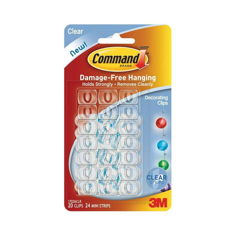 3M Command 17026 Adhesive Hooks Clips Hangs Xmas Fairy Lights 20ct Clear, 3-Pack
