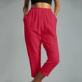 thumbnail image 4 of SBYOJLPB Ladies Capri Pants Women Casual Solid Color Pockets Elastic Waist Comfortable Straight Calf-Length Pants Red 10(XL), 4 of 6