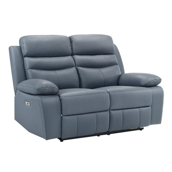 Lexicon Hancock Leather Power Double Reclining Love Seat in Blue