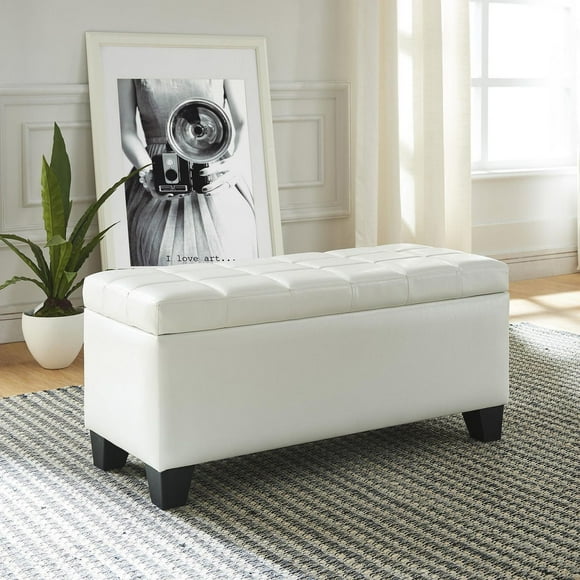 Ottomane De Rangement Similicuir – Blanc