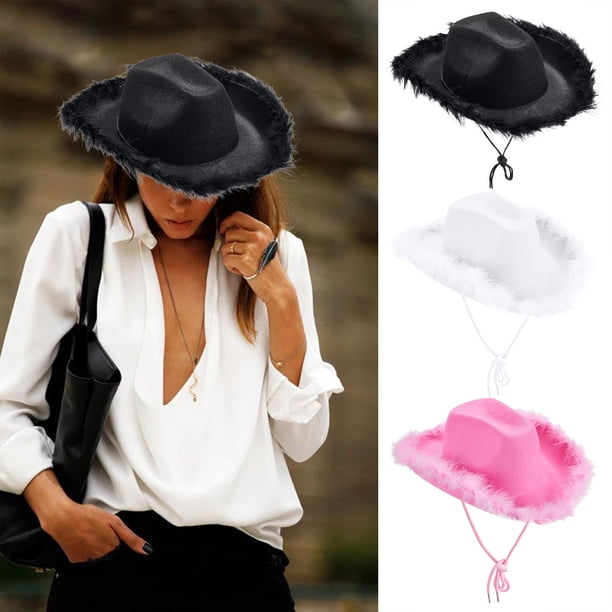 Sombrero de Fiesta de Princesa, Accesorio para Disfracciones, Sombrero de Vaquero Ajustable En Plumas, Comodo y Elegante, Perfecto para Halloween, Fiestas Temáticas, Viajes, Talla Única.
