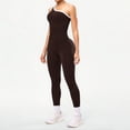 thumbnail image 4 of Women's One Shoulder Yoga Jumpsuit, Sexy Backless Single Strap Bodysuit, Seamless Workout Outfit, Gym Fitness and Casual Bodycon One Piece-Brown, 4 of 9
