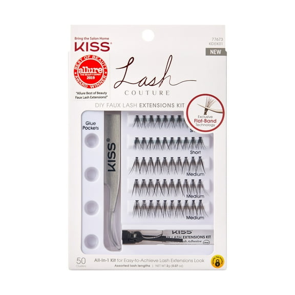 KISS Lash Couture DIY Faux Lash Extensions False Eyelashes Kit, 50 Lash Clusters