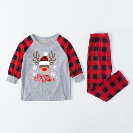 

Yrtoes Christmas Parent-child Set Plaid Print HomeWear Pajamas Two-piece Child Set christmas pajamas