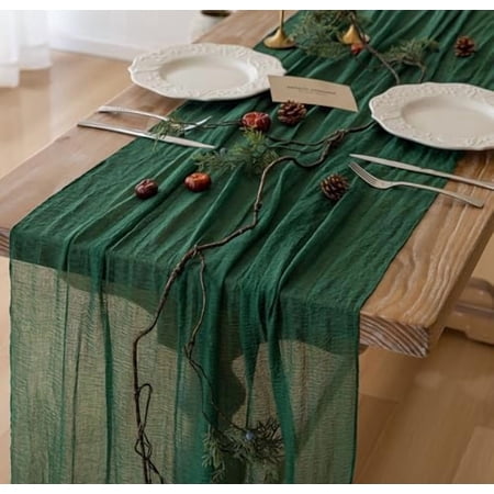 6pcs Emerald Green Table Runner Cheesecloth Gauze 120 Inch 10 FT Rustic Boho Cheese Cloth Table Decor for Wedding Baby Bridal Shower Party Long Sheer Vintage Spring Home Decorations