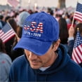 thumbnail image 2 of CIENVNSTG Independence Day Themed 250th Anniversary Baseball Cap for Men Women Vintage Washed Patriotic 1776 Print Adjustable Casual Streetwear Daily Wear Blue, 2 of 6