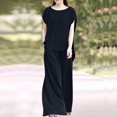 thumbnail image 2 of PENGXIANG Ensemble d'Été 2 Pcs pour Femmes, Ensemble Décontracté, Couleur Unie, Col Rond, Pantalon Large, 2 of 7